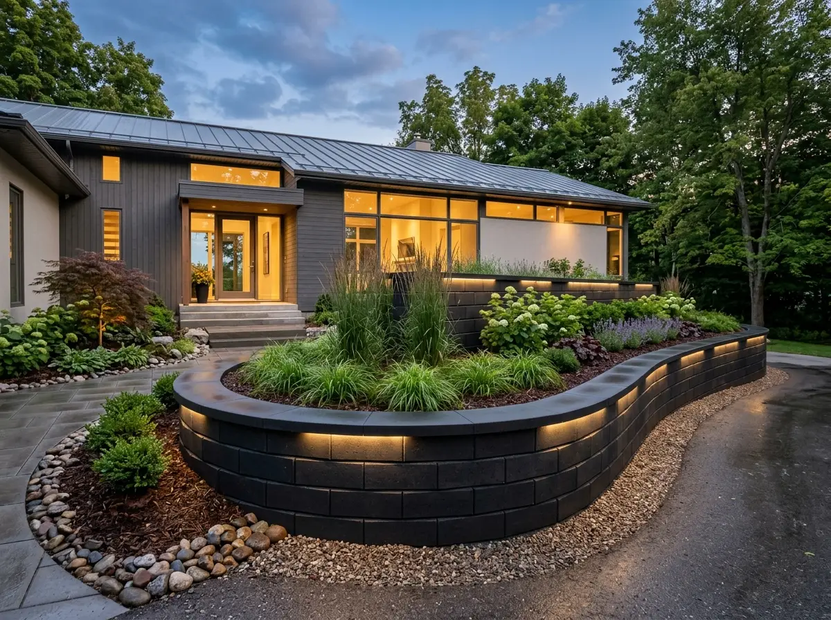 Modern luxury front entrance interlocking walkway
