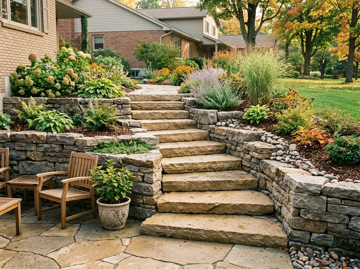 Premium stone entrance steps and walkway