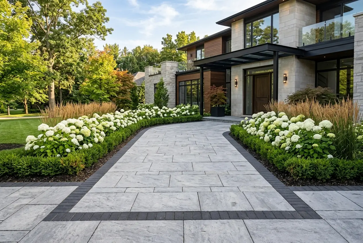 Modern luxury front entrance interlocking walkway