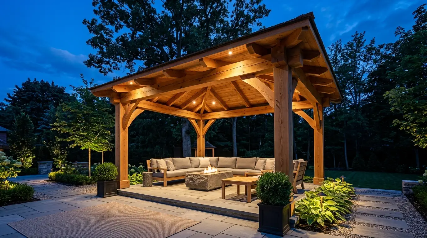 Open Timber Gazebo at Blue Hour